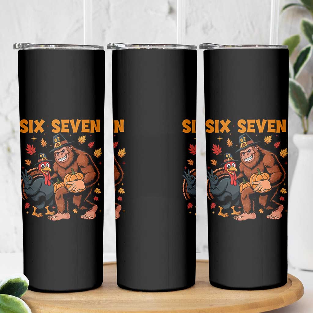 Six Seven Meme Bigfoot And Turkey Skinny Tumbler Funny Thanksgiving Gift - Wonder Print Shop