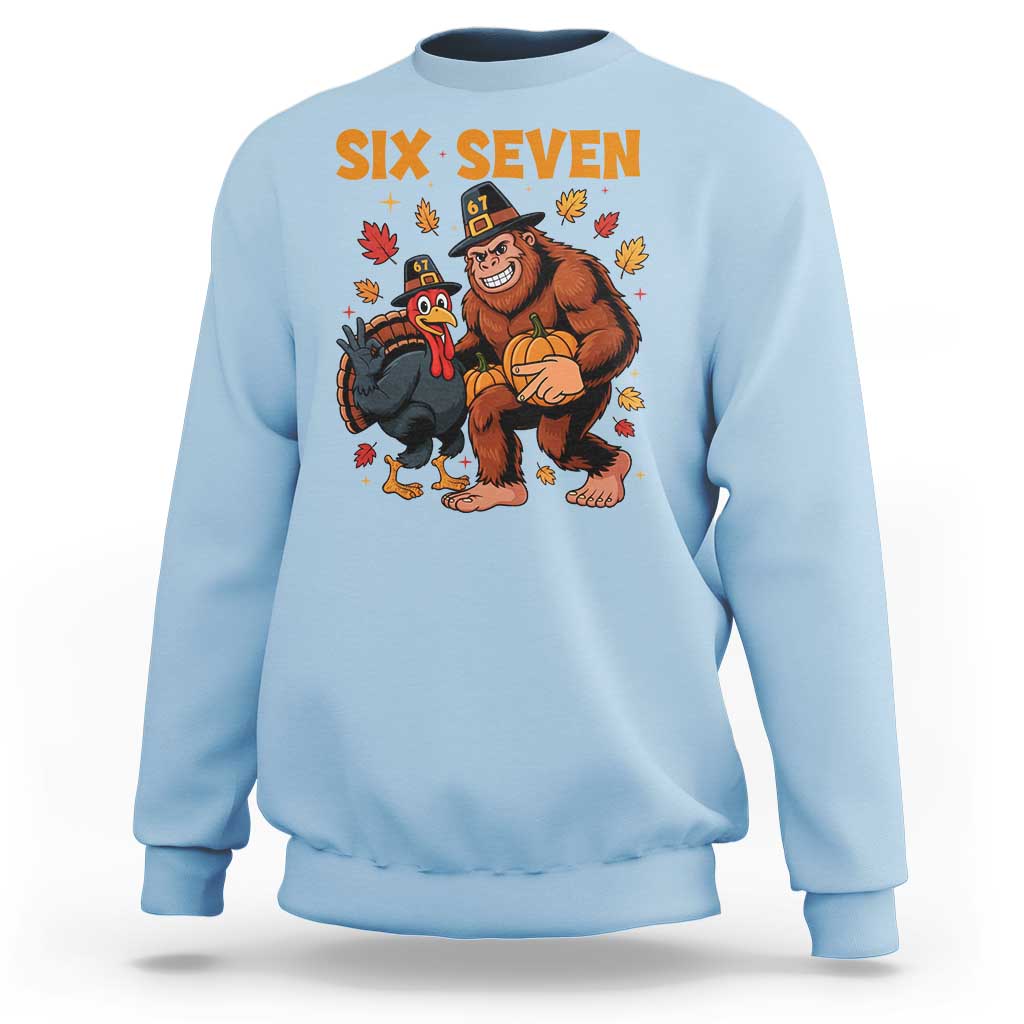 Six Seven Meme Bigfoot And Turkey Sweatshirt Funny Thanksgiving Gift - Wonder Print Shop
