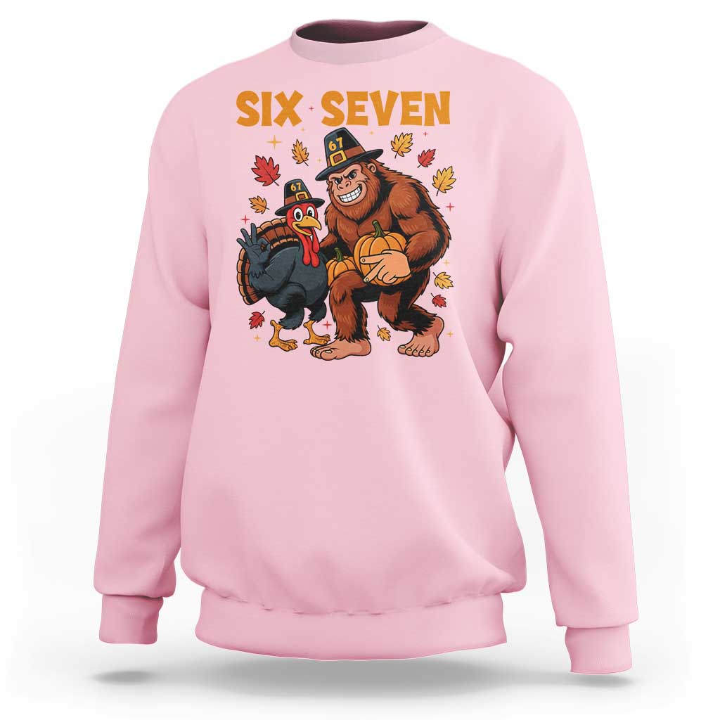 Six Seven Meme Bigfoot And Turkey Sweatshirt Funny Thanksgiving Gift - Wonder Print Shop