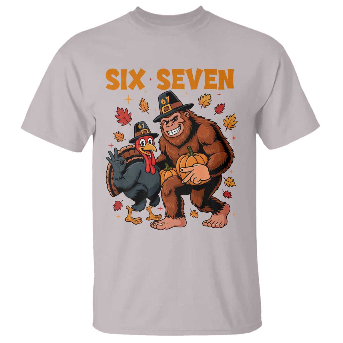 Six Seven Meme Bigfoot And Turkey T Shirt Funny Thanksgiving Gift - Wonder Print Shop