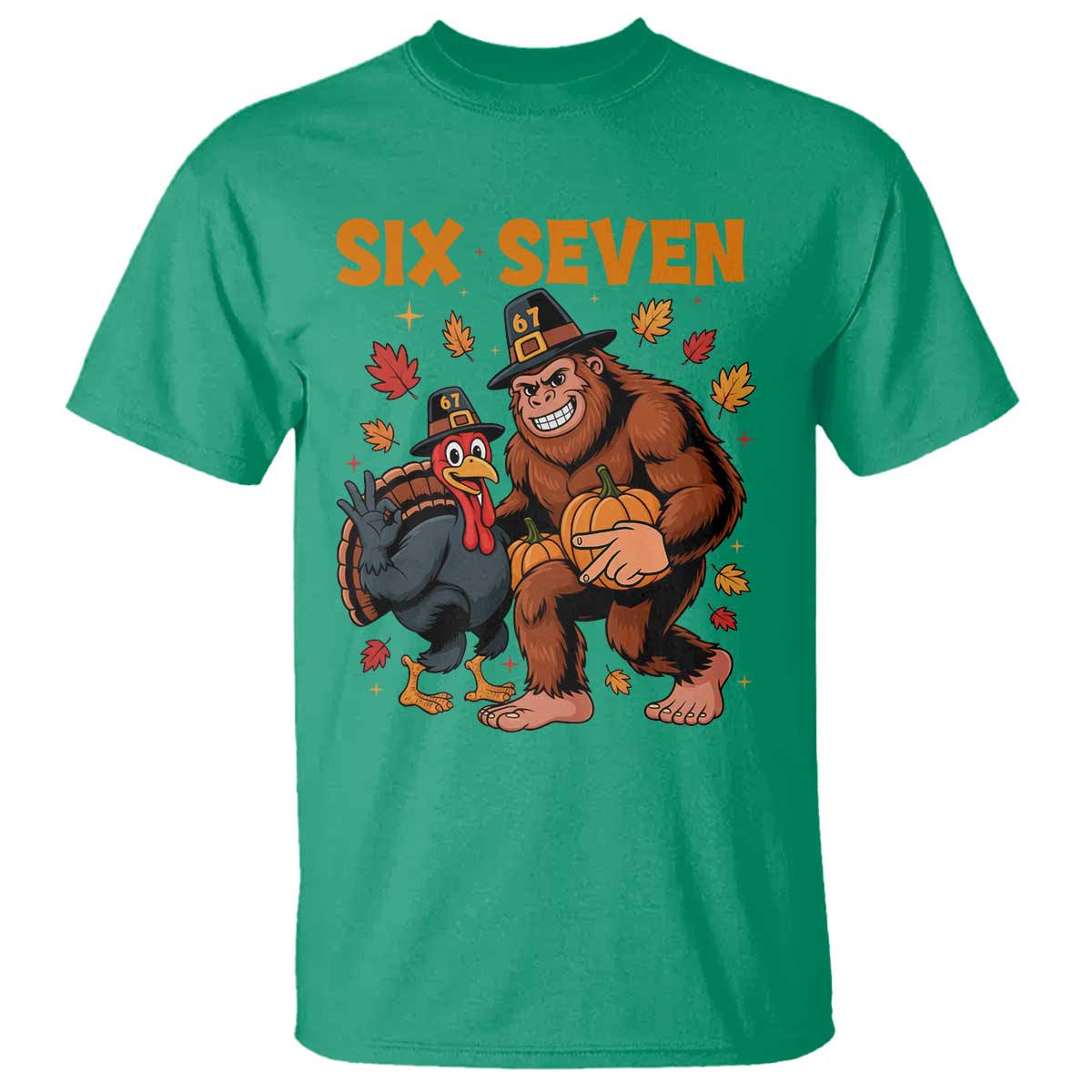Six Seven Meme Bigfoot And Turkey T Shirt Funny Thanksgiving Gift - Wonder Print Shop