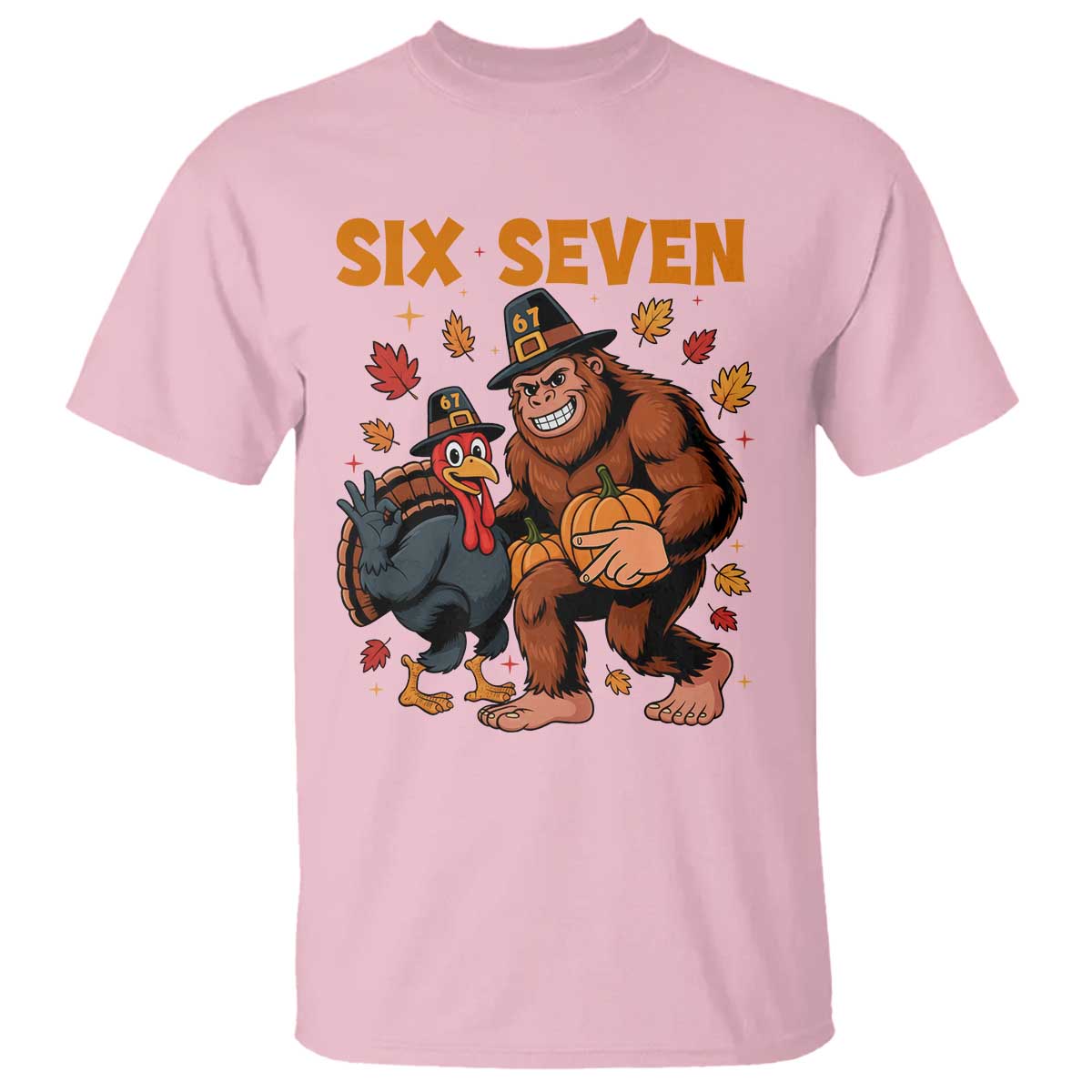 Six Seven Meme Bigfoot And Turkey T Shirt Funny Thanksgiving Gift - Wonder Print Shop
