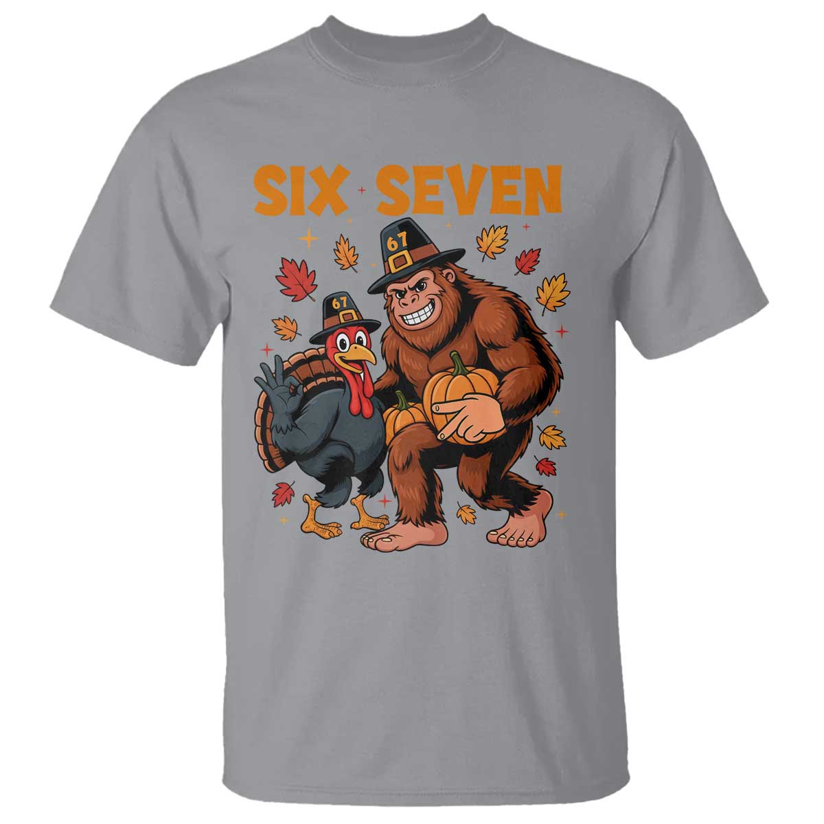 Six Seven Meme Bigfoot And Turkey T Shirt Funny Thanksgiving Gift - Wonder Print Shop