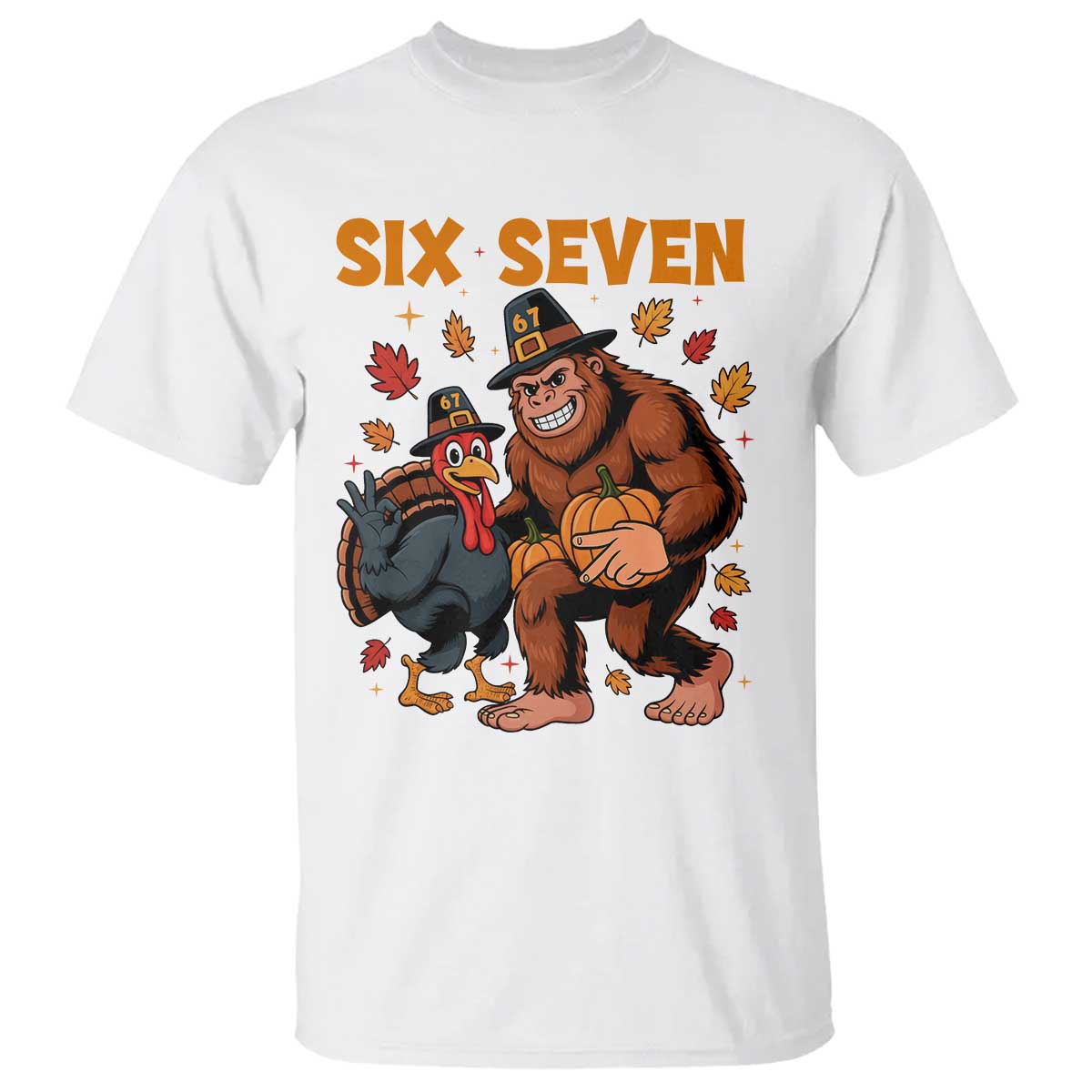 Six Seven Meme Bigfoot And Turkey T Shirt Funny Thanksgiving Gift - Wonder Print Shop