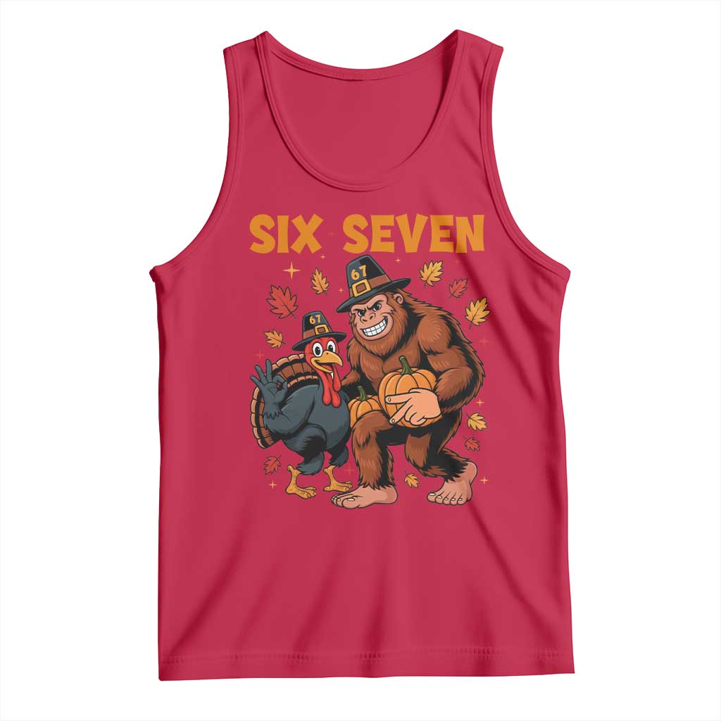 Six Seven Meme Bigfoot And Turkey Tank Top Funny Thanksgiving Gift - Wonder Print Shop