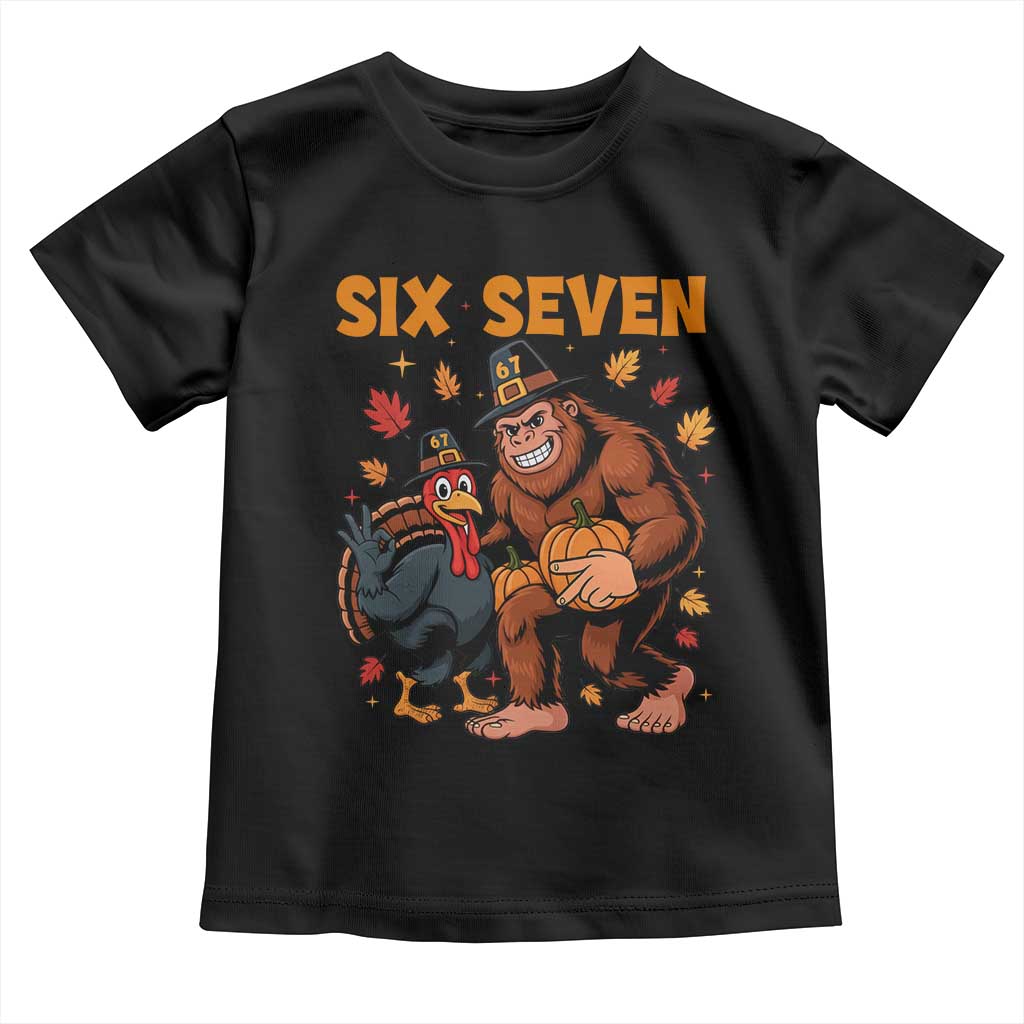 Six Seven Meme Bigfoot And Turkey Toddler T Shirt Funny Thanksgiving Gift - Wonder Print Shop