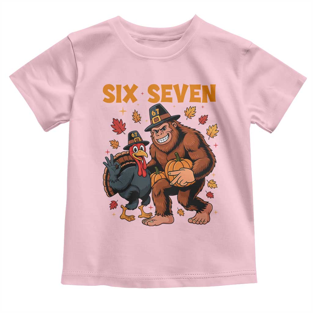 Six Seven Meme Bigfoot And Turkey Toddler T Shirt Funny Thanksgiving Gift - Wonder Print Shop
