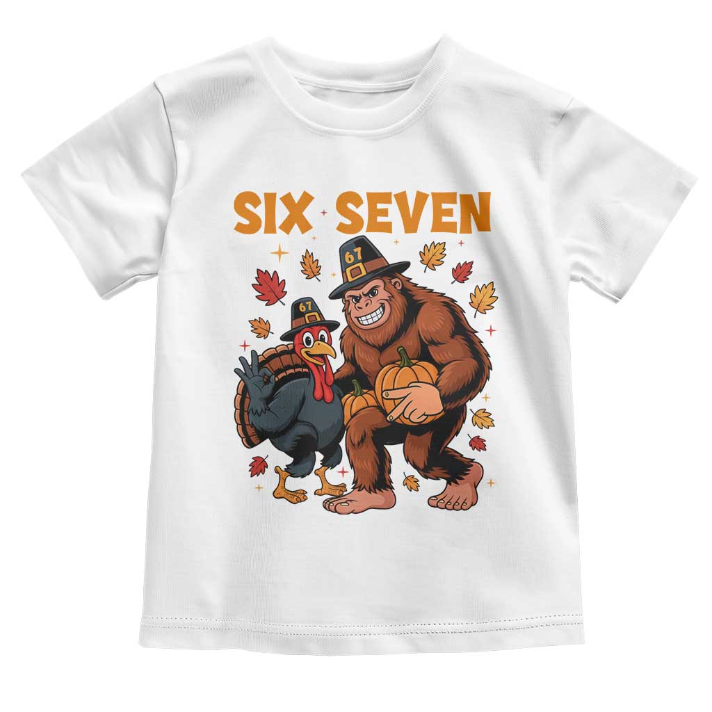 Six Seven Meme Bigfoot And Turkey Toddler T Shirt Funny Thanksgiving Gift - Wonder Print Shop