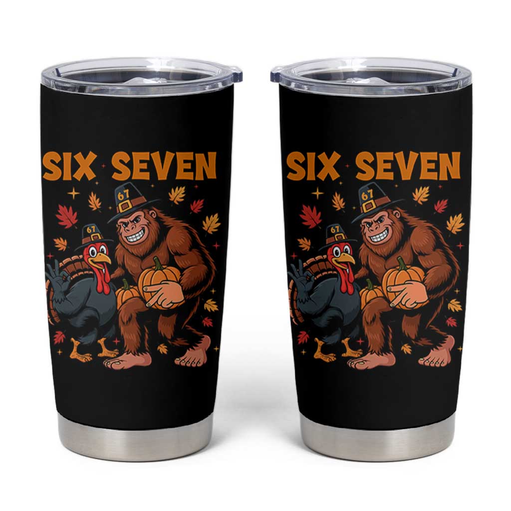 Six Seven Meme Bigfoot And Turkey Tumbler Cup Funny Thanksgiving Gift - Wonder Print Shop