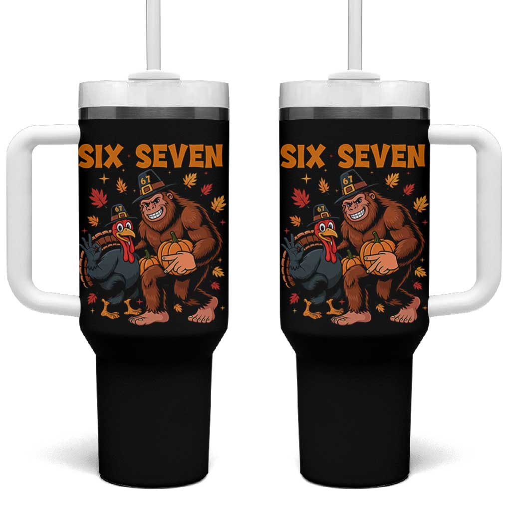 Six Seven Meme Bigfoot And Turkey Tumbler With Handle Funny Thanksgiving Gift - Wonder Print Shop