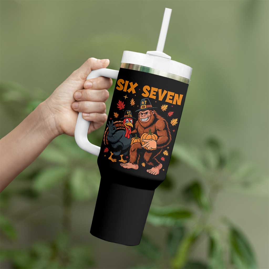 Six Seven Meme Bigfoot And Turkey Tumbler With Handle Funny Thanksgiving Gift - Wonder Print Shop