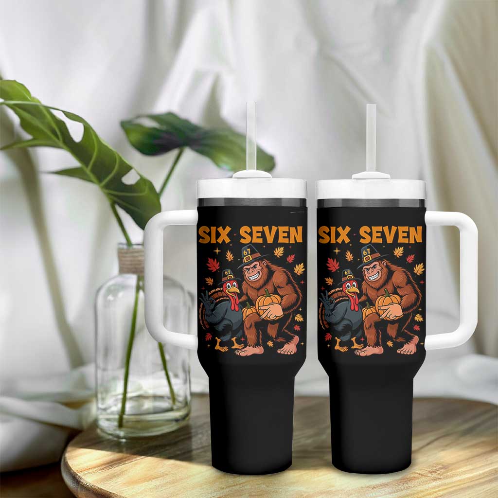 Six Seven Meme Bigfoot And Turkey Tumbler With Handle Funny Thanksgiving Gift - Wonder Print Shop