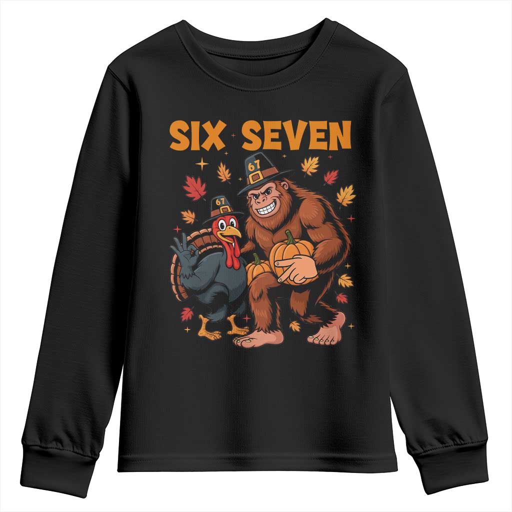 Six Seven Meme Bigfoot And Turkey Youth Sweatshirt Funny Thanksgiving Gift - Wonder Print Shop