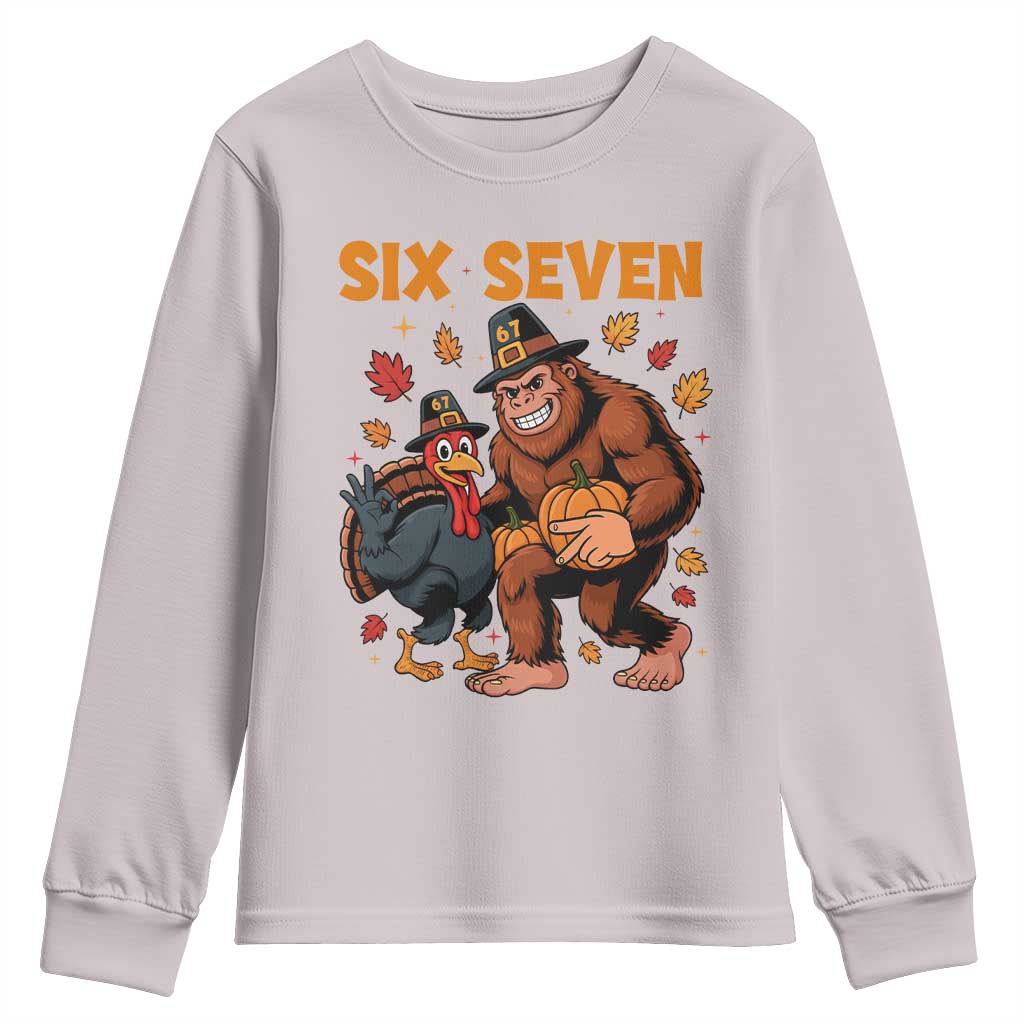 Six Seven Meme Bigfoot And Turkey Youth Sweatshirt Funny Thanksgiving Gift - Wonder Print Shop