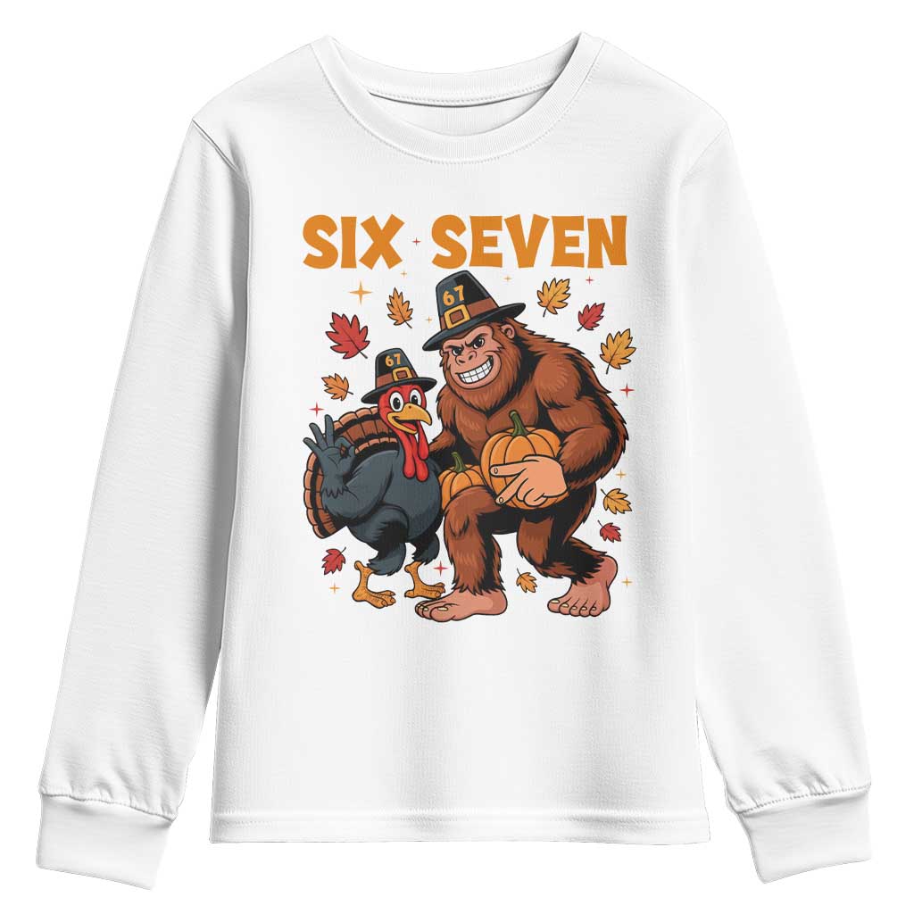 Six Seven Meme Bigfoot And Turkey Youth Sweatshirt Funny Thanksgiving Gift - Wonder Print Shop