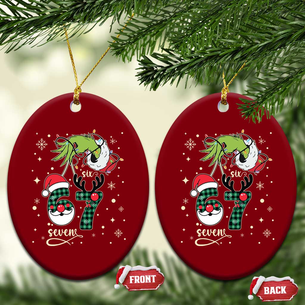 Funny Green Hand Six Seven Meme Ceramic Ornament Gen Z Alpha Xmas Gift - Wonder Print Shop