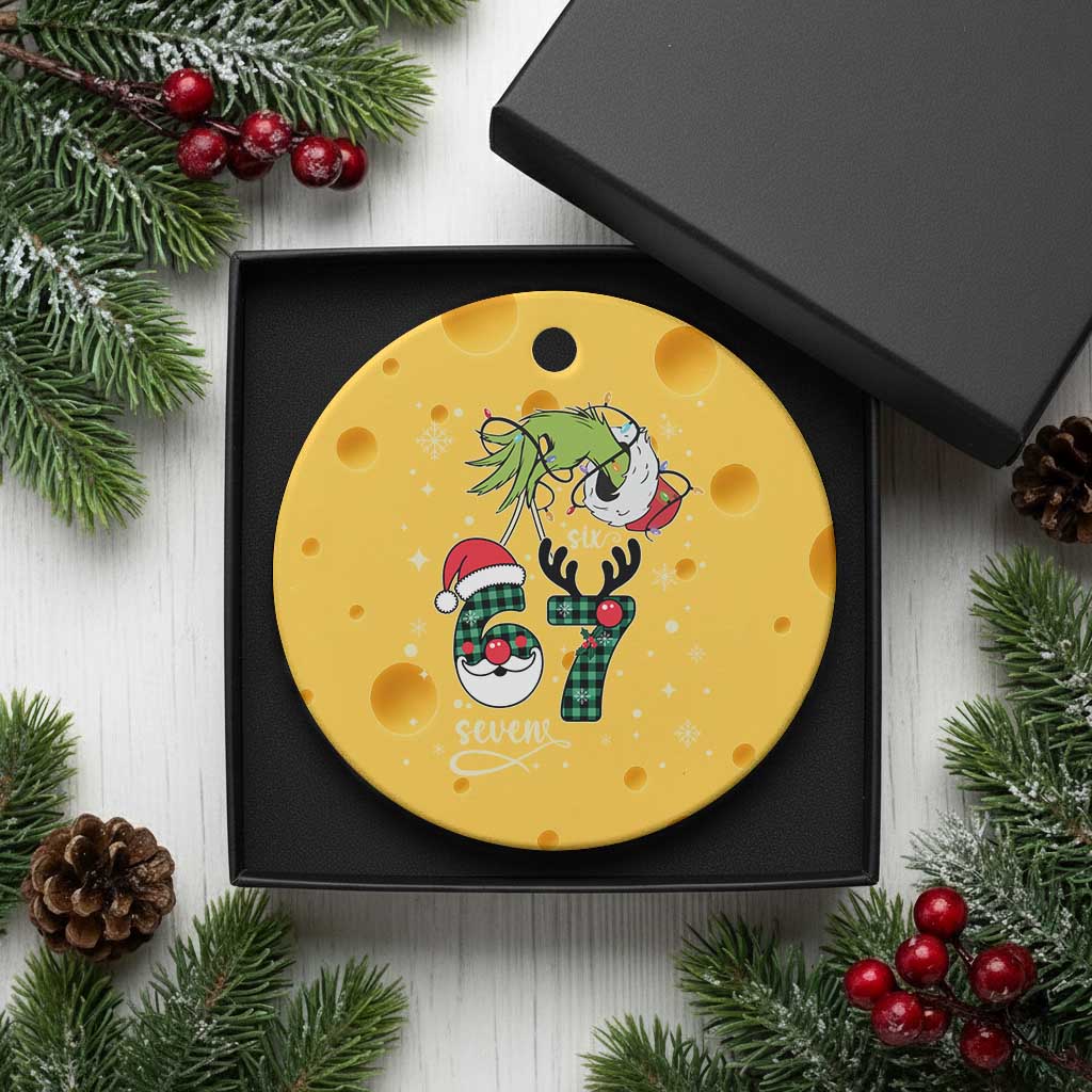Funny Green Hand Six Seven Meme Ceramic Ornament Gen Z Alpha Xmas Gift - Wonder Print Shop