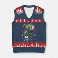 Funny Green Hand Six Seven Meme V-Neck Knit Sweater Vest Gen Z Alpha Xmas Gift - Wonder Print Shop