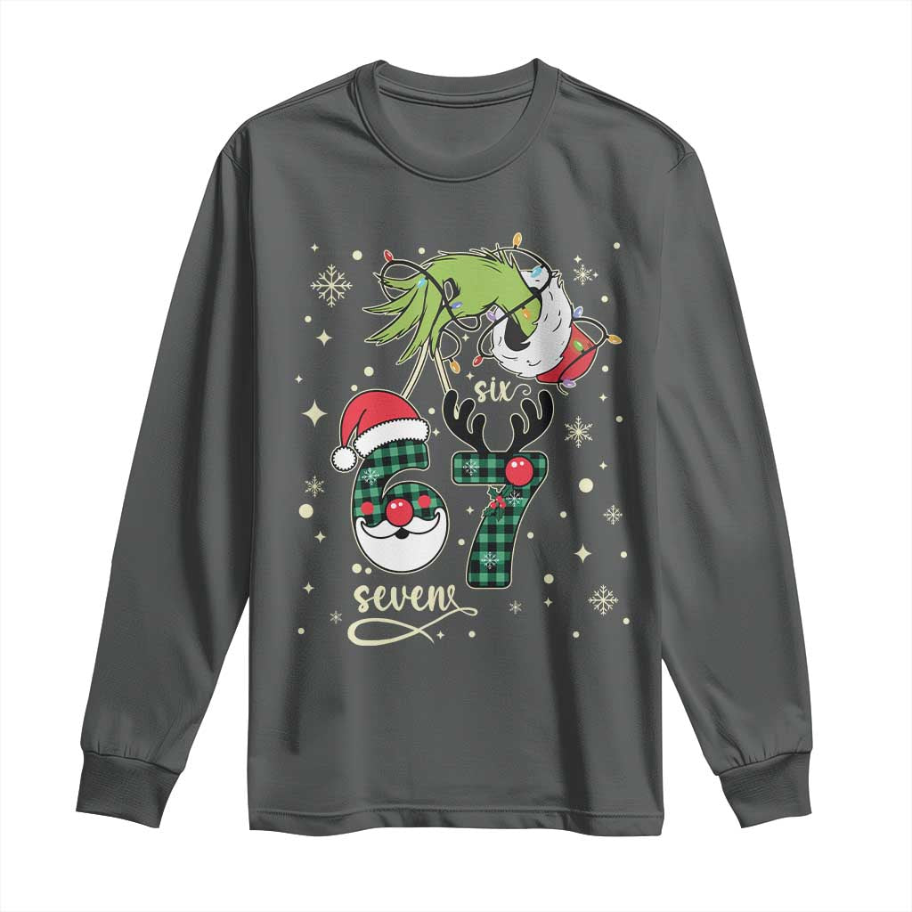 Funny Green Hand Six Seven Meme Long Sleeve Shirt Gen Z Alpha Xmas Gift - Wonder Print Shop