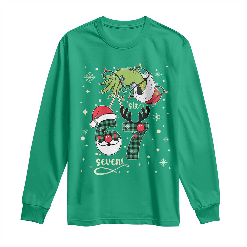 Funny Green Hand Six Seven Meme Long Sleeve Shirt Gen Z Alpha Xmas Gift - Wonder Print Shop