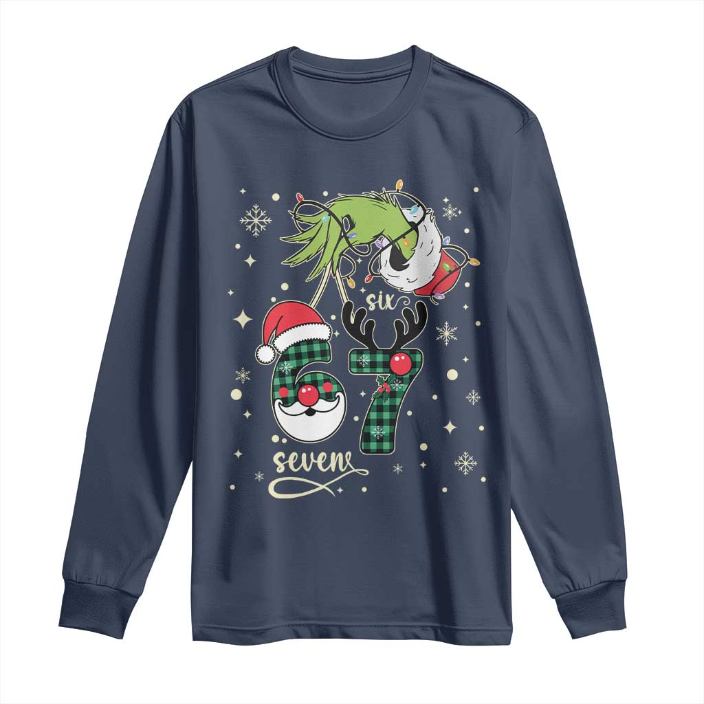 Funny Green Hand Six Seven Meme Long Sleeve Shirt Gen Z Alpha Xmas Gift - Wonder Print Shop
