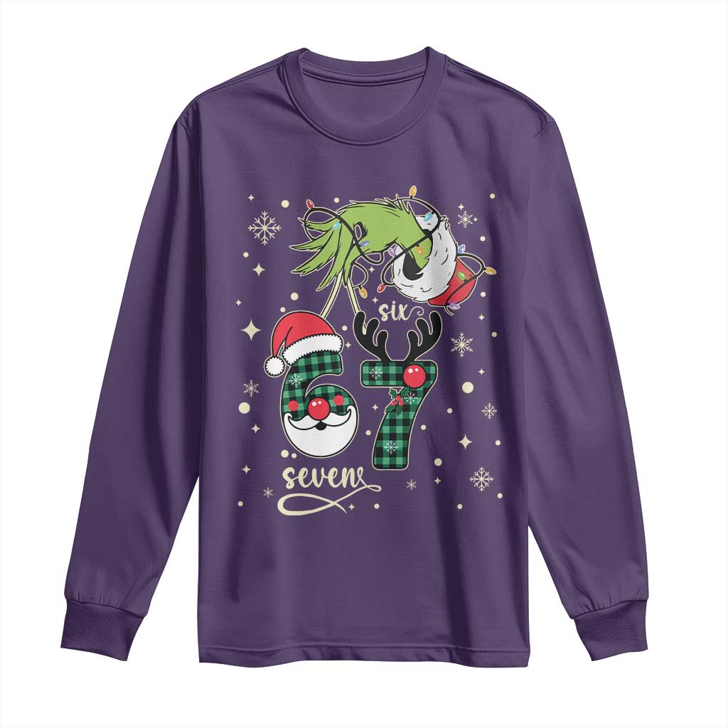 Funny Green Hand Six Seven Meme Long Sleeve Shirt Gen Z Alpha Xmas Gift - Wonder Print Shop