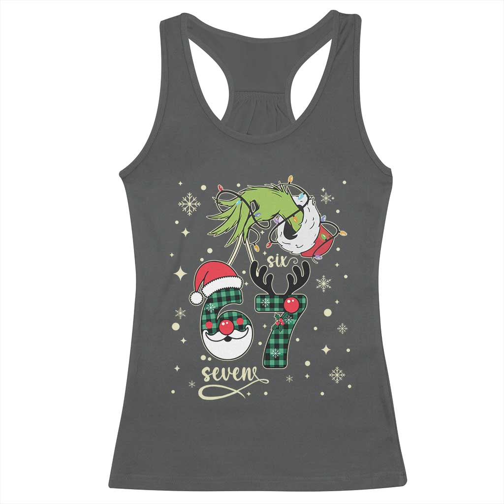 Funny Green Hand Six Seven Meme Racerback Tank Top Gen Z Alpha Xmas Gift - Wonder Print Shop
