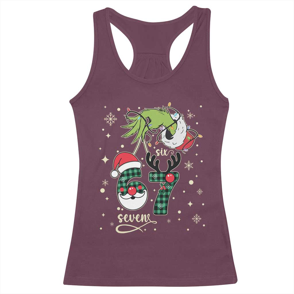 Funny Green Hand Six Seven Meme Racerback Tank Top Gen Z Alpha Xmas Gift - Wonder Print Shop