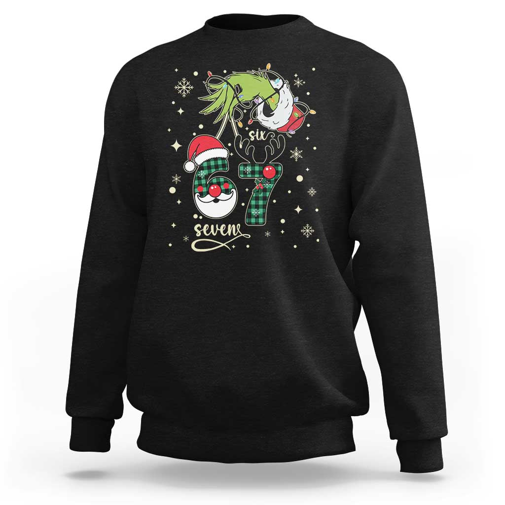 Funny Green Hand Six Seven Meme Sweatshirt Gen Z Alpha Xmas Gift - Wonder Print Shop