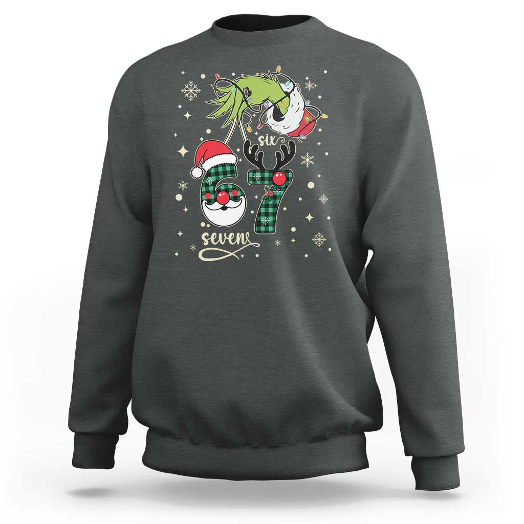Funny Green Hand Six Seven Meme Sweatshirt Gen Z Alpha Xmas Gift - Wonder Print Shop