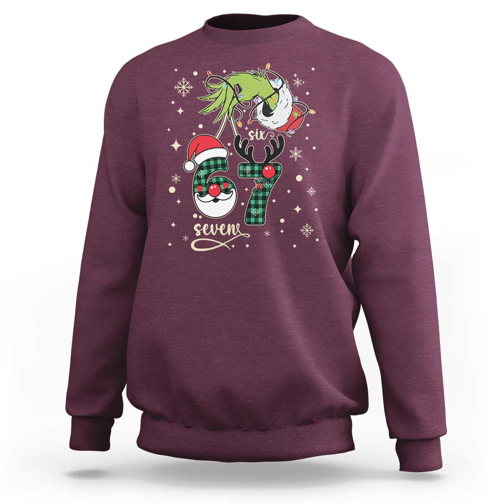 Funny Green Hand Six Seven Meme Sweatshirt Gen Z Alpha Xmas Gift - Wonder Print Shop