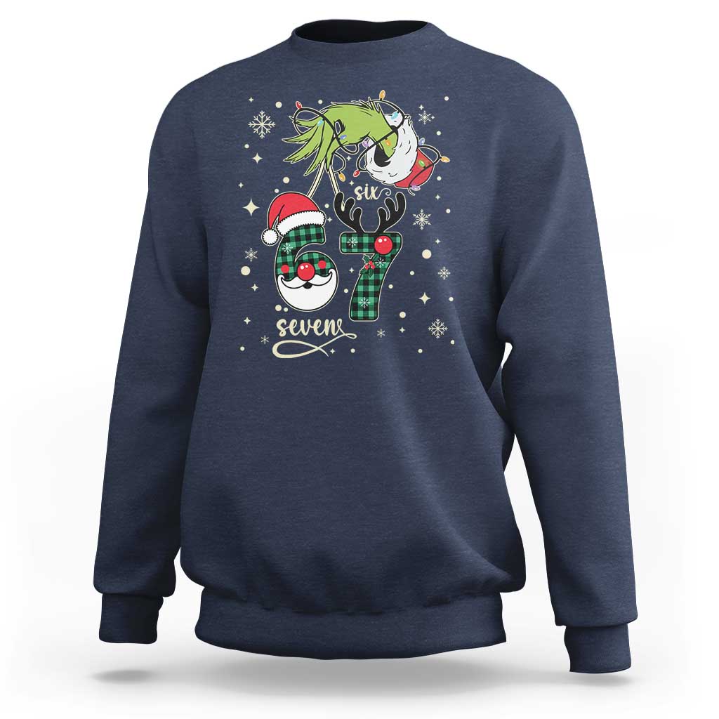 Funny Green Hand Six Seven Meme Sweatshirt Gen Z Alpha Xmas Gift - Wonder Print Shop