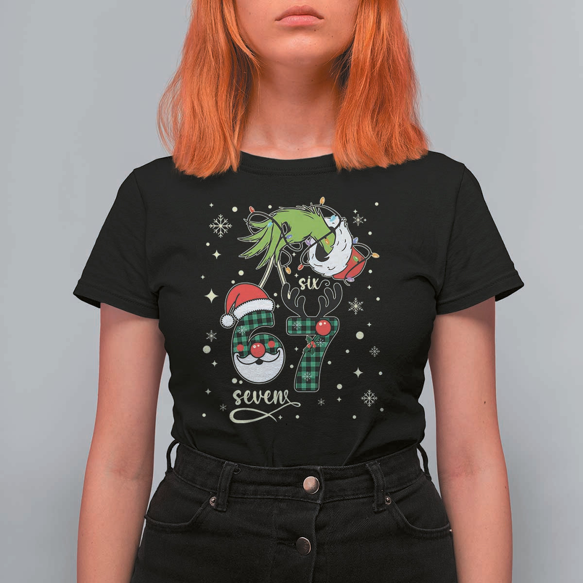 Funny Green Hand Six Seven Meme T Shirt For Women Gen Z Alpha Xmas Gift - Wonder Print Shop