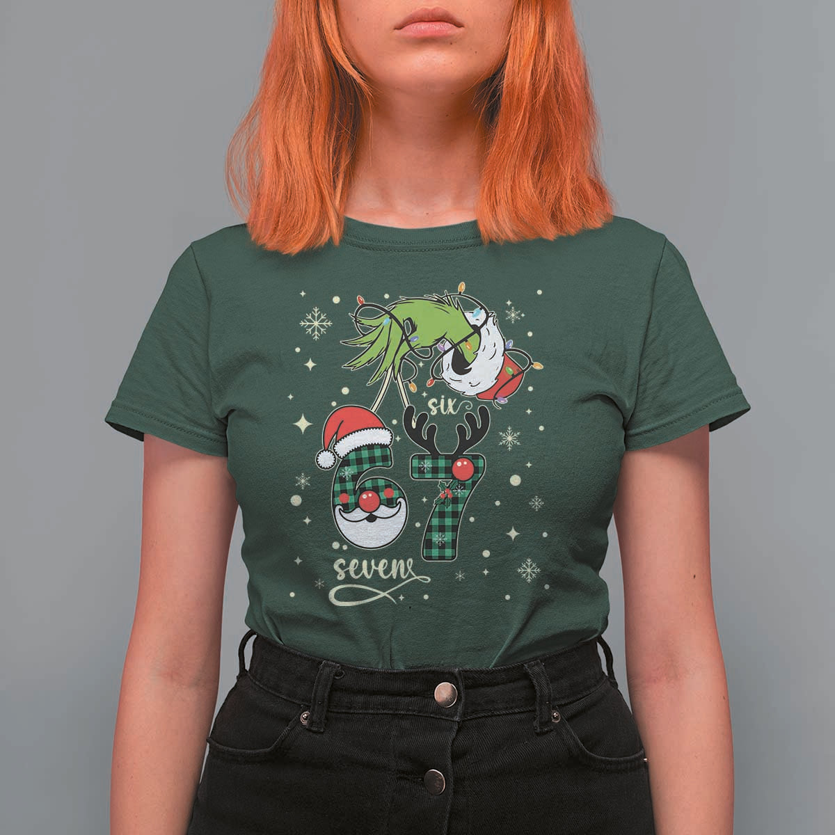 Funny Green Hand Six Seven Meme T Shirt For Women Gen Z Alpha Xmas Gift - Wonder Print Shop