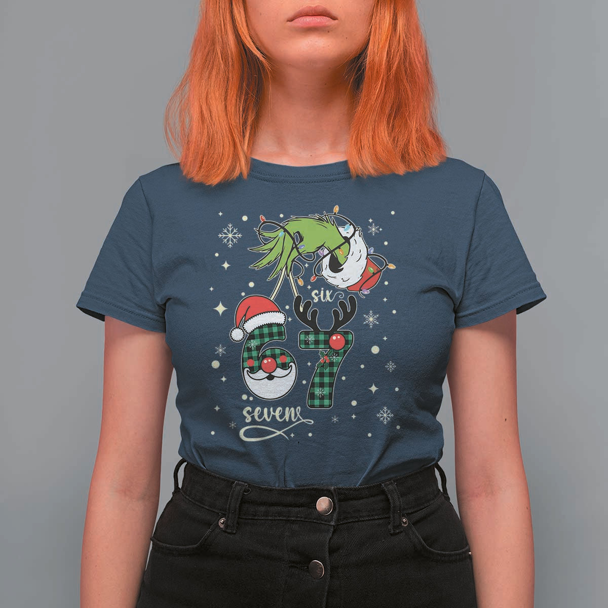 Funny Green Hand Six Seven Meme T Shirt For Women Gen Z Alpha Xmas Gift - Wonder Print Shop