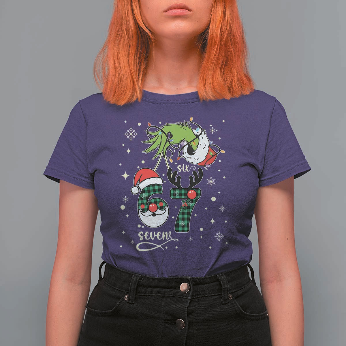 Funny Green Hand Six Seven Meme T Shirt For Women Gen Z Alpha Xmas Gift - Wonder Print Shop