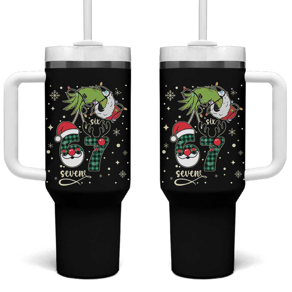 Funny Green Hand Six Seven Meme Tumbler With Handle Gen Z Alpha Xmas Gift - Wonder Print Shop
