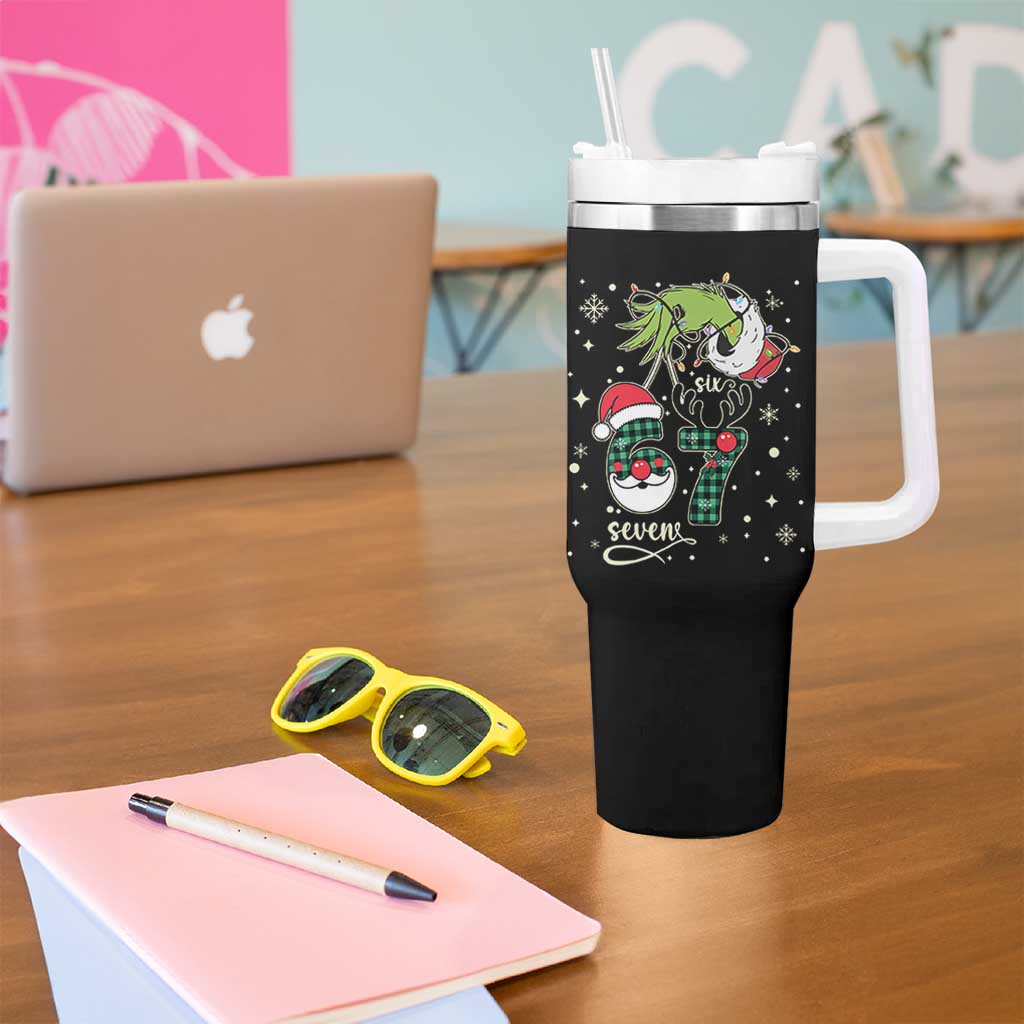 Funny Green Hand Six Seven Meme Tumbler With Handle Gen Z Alpha Xmas Gift - Wonder Print Shop