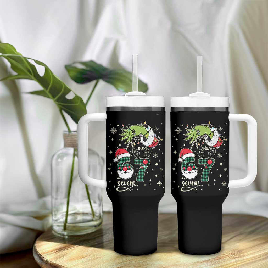 Funny Green Hand Six Seven Meme Tumbler With Handle Gen Z Alpha Xmas Gift - Wonder Print Shop