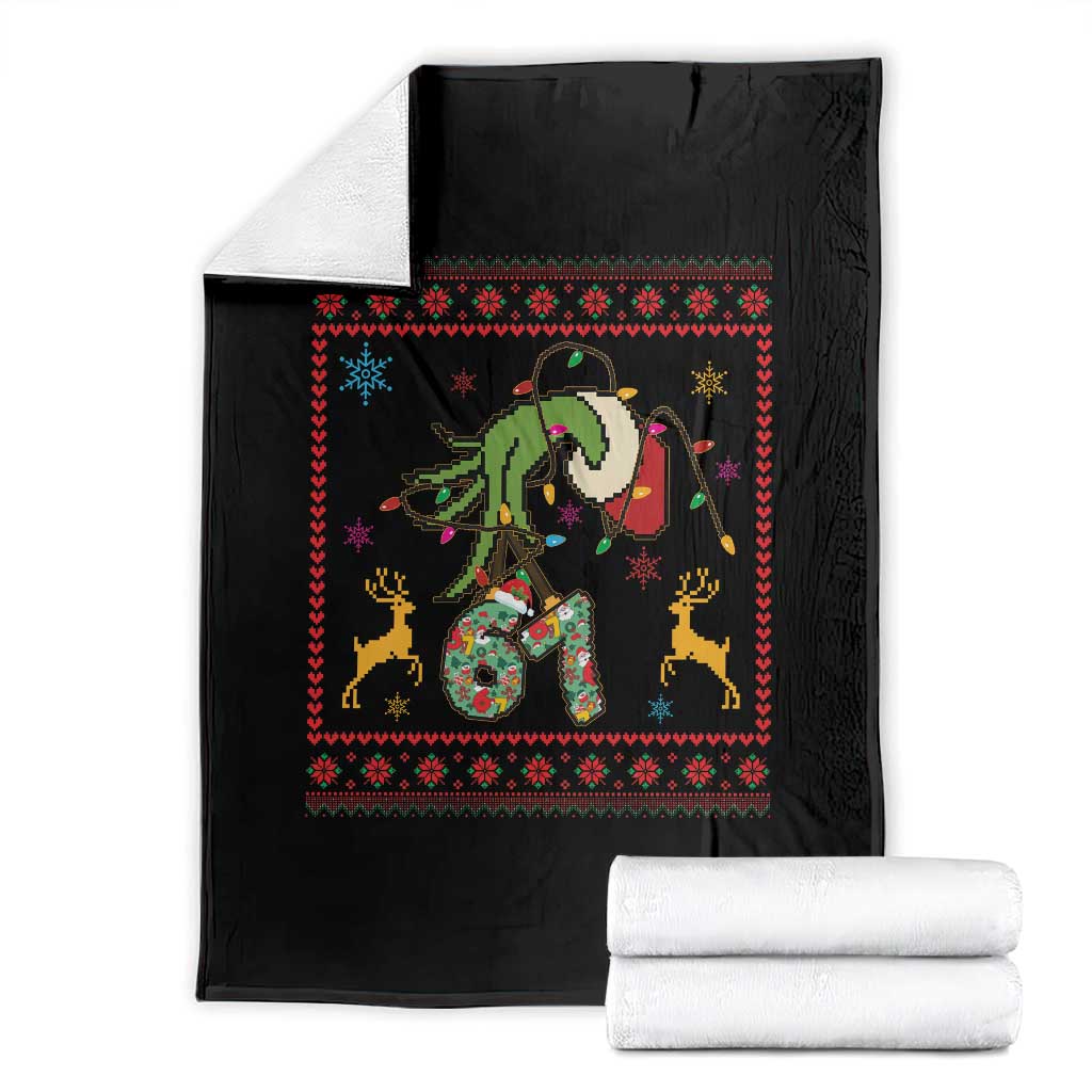Green Hand 67 Meme Ugly Sweater Throw Blanket Funny Holiday Gift - Wonder Print Shop