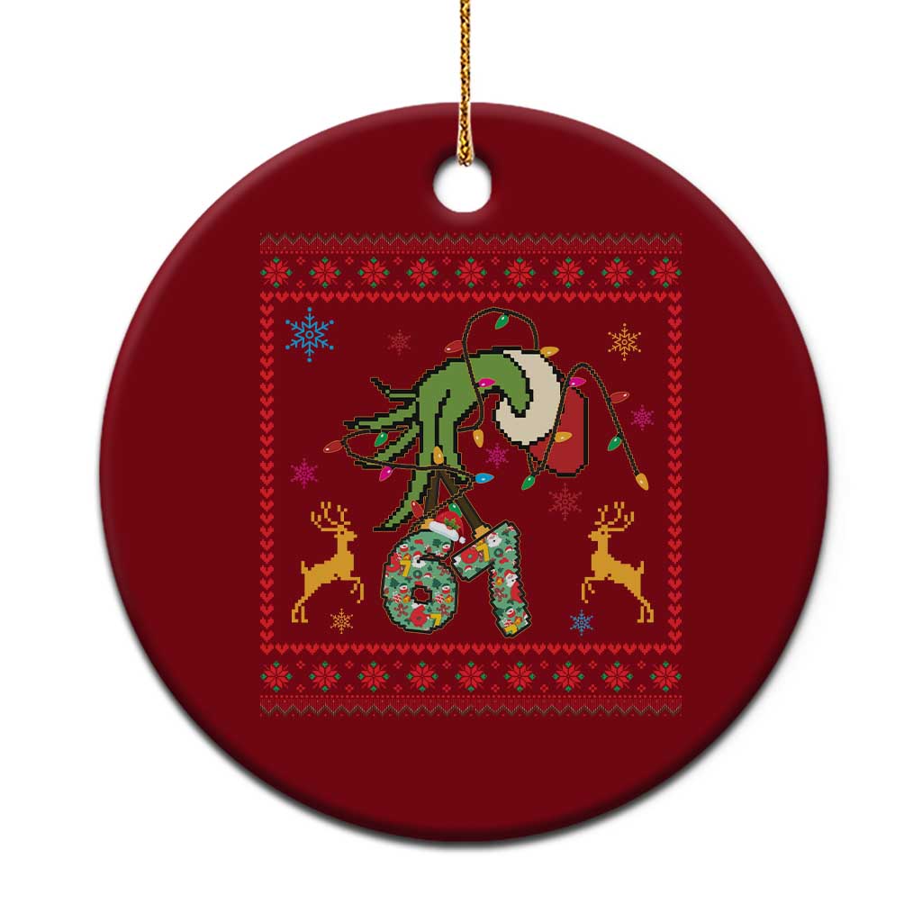 Green Hand 67 Meme Ugly Sweater Ceramic Ornament Funny Holiday Gift - Wonder Print Shop