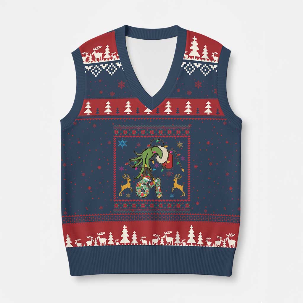 Green Hand 67 Meme Ugly Sweater V-Neck Knit Sweater Vest Funny Holiday Gift - Wonder Print Shop