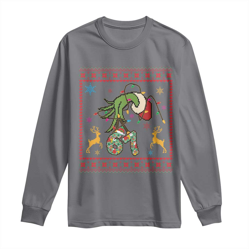 Green Hand 67 Meme Ugly Sweater Long Sleeve Shirt Funny Holiday Gift - Wonder Print Shop