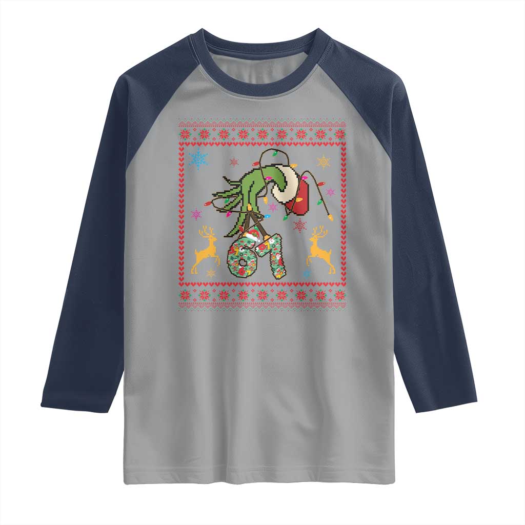 Green Hand 67 Meme Ugly Sweater Raglan Shirt Funny Holiday Gift - Wonder Print Shop