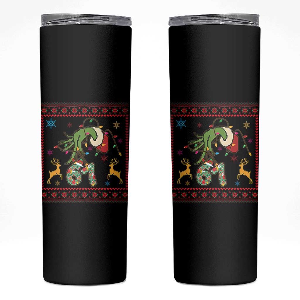 Green Hand 67 Meme Ugly Sweater Skinny Tumbler Funny Holiday Gift - Wonder Print Shop