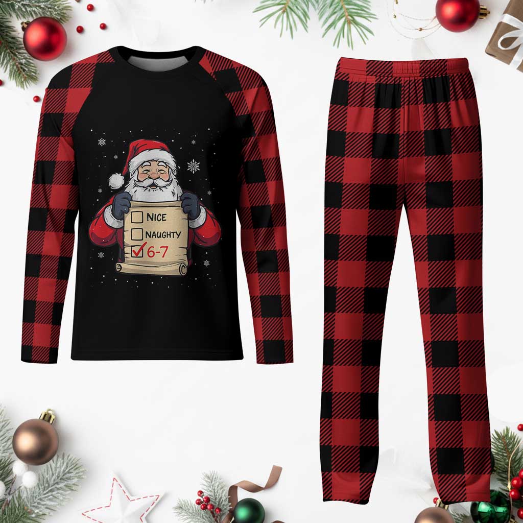 Funny Santa Six Seven Meme Plaid Pajama Set Gen Z Christmas Gift - Wonder Print Shop