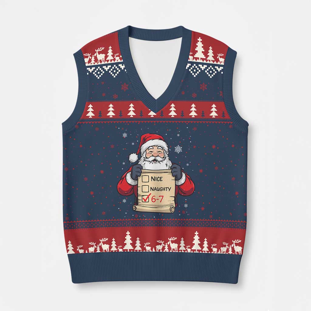 Funny Santa Six Seven Meme V-Neck Knit Sweater Vest Gen Z Xmas Gift - Wonder Print Shop