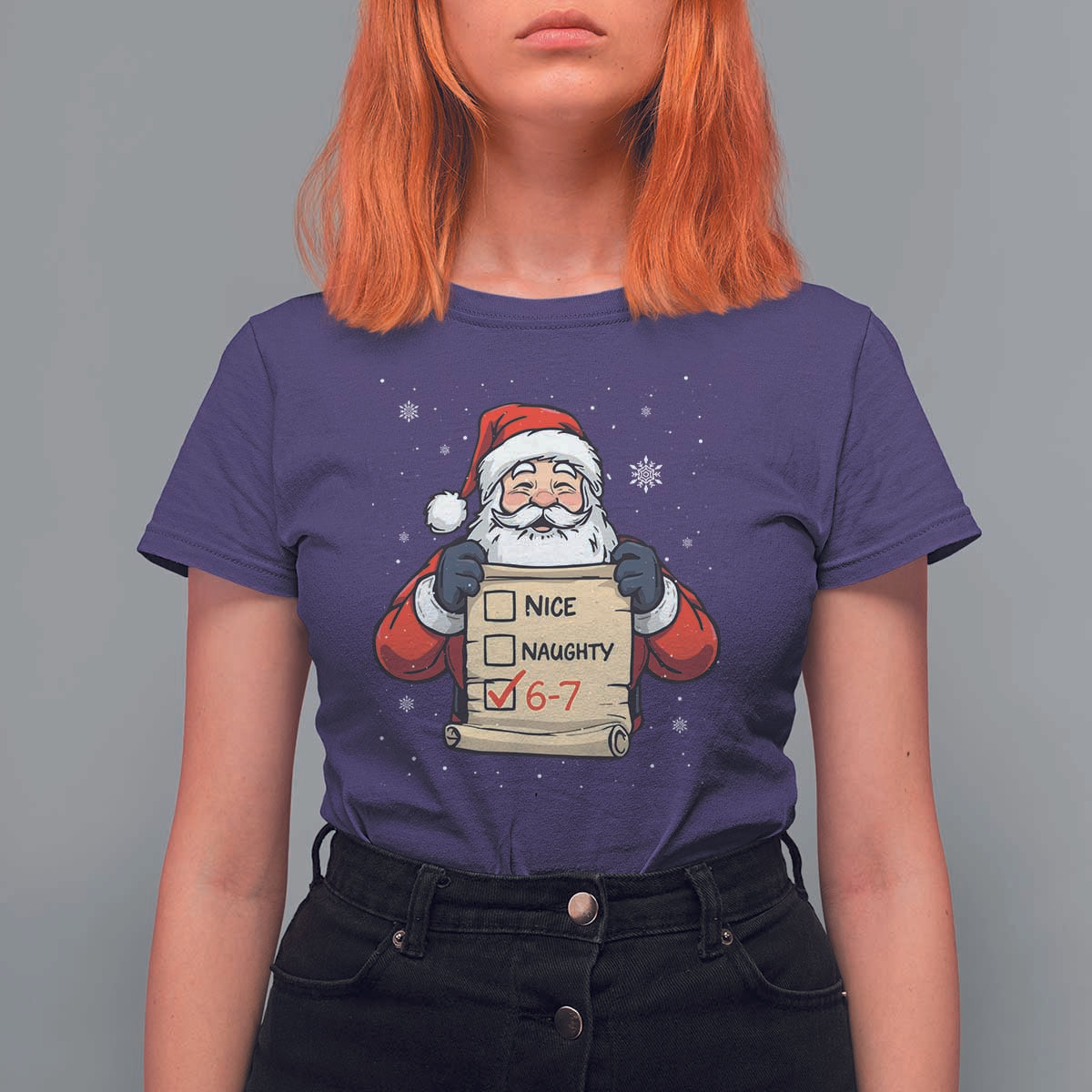 Funny Santa Six Seven Meme T Shirt For Women Gen Z Christmas Gift - Wonder Print Shop