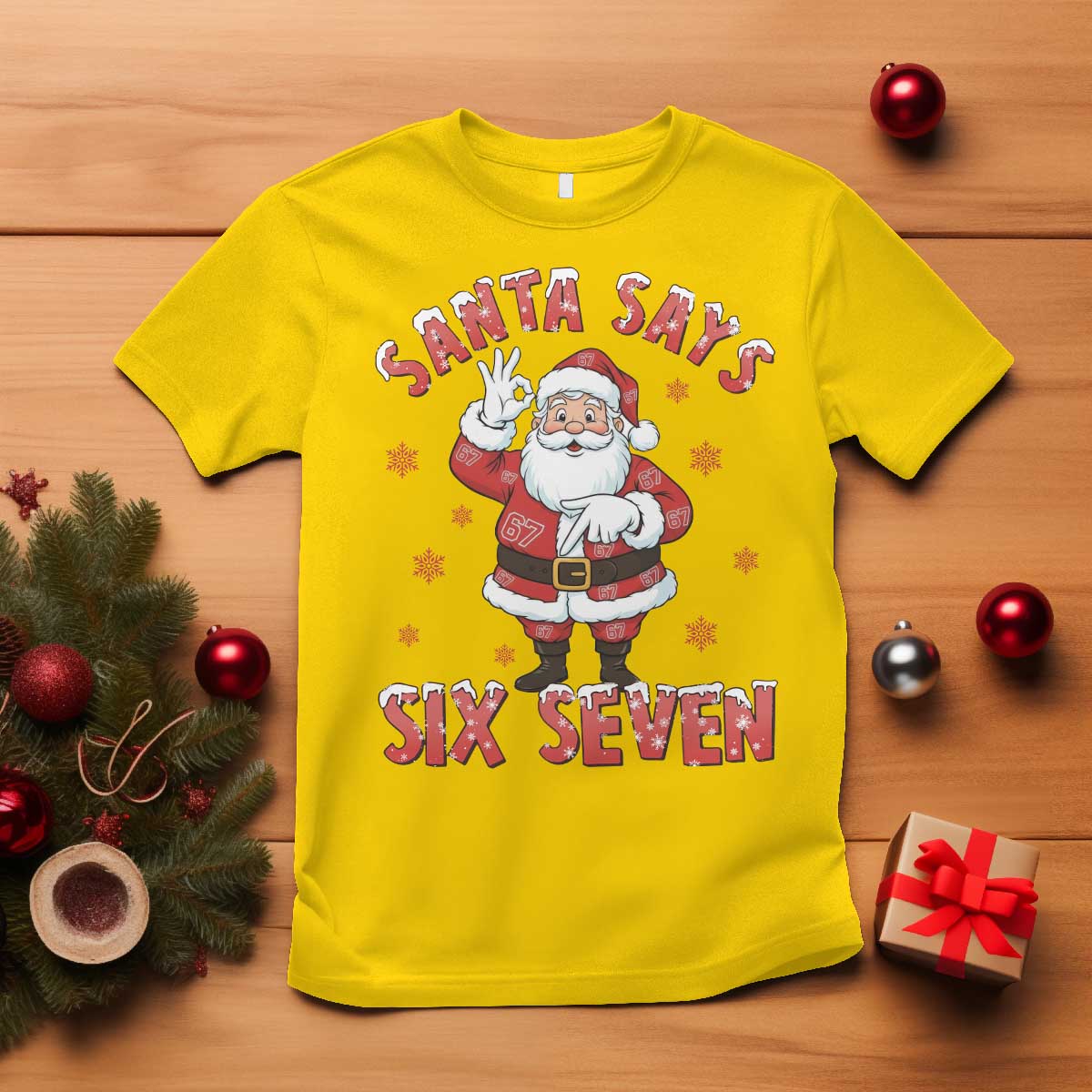 Funny Christmas Meme Gift T Shirt Santa Says Six Seven - Wonder Print Shop