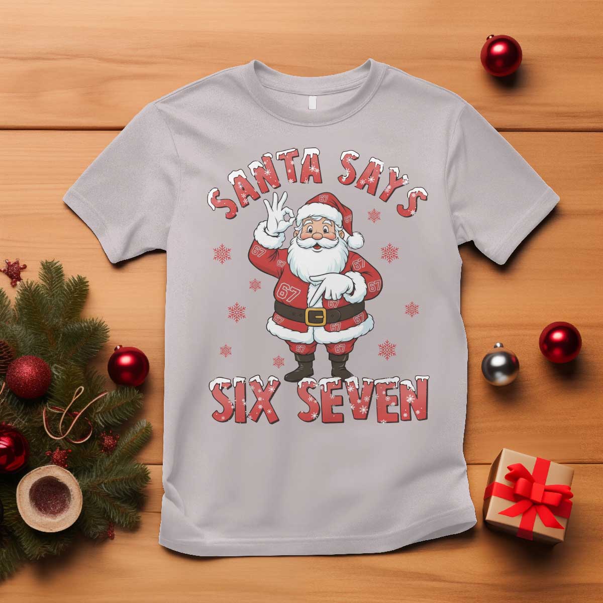 Funny Christmas Meme Gift T Shirt Santa Says Six Seven - Wonder Print Shop